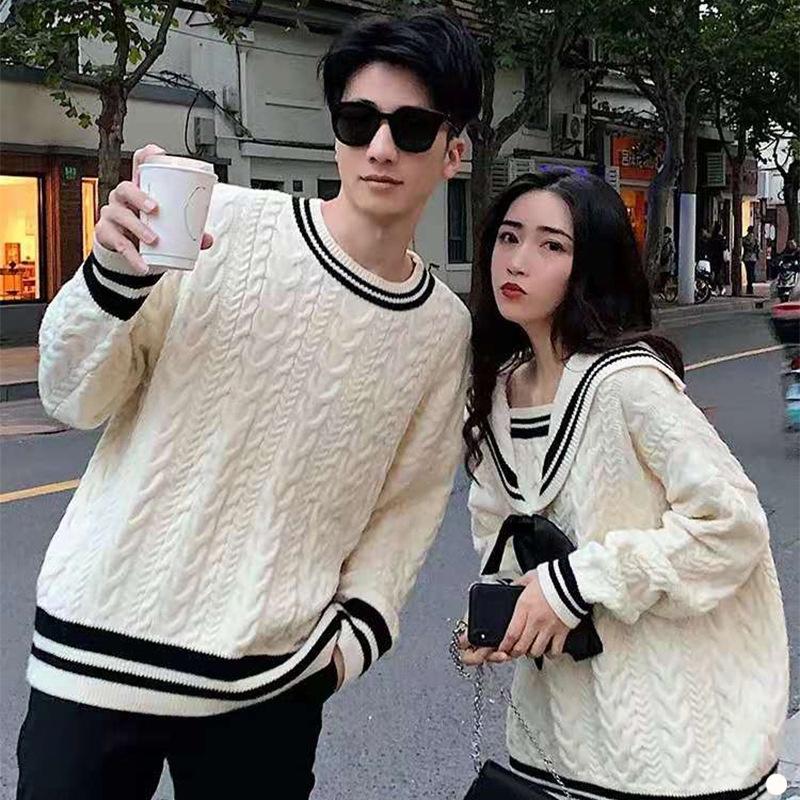  Áo Len Đôi Nam Nữ Couple Bộ Đồ Đôi Thuỷ Thủ Màu Trắng Hàng Quảng Châu Cao Cấp COUPLELOVE C012 