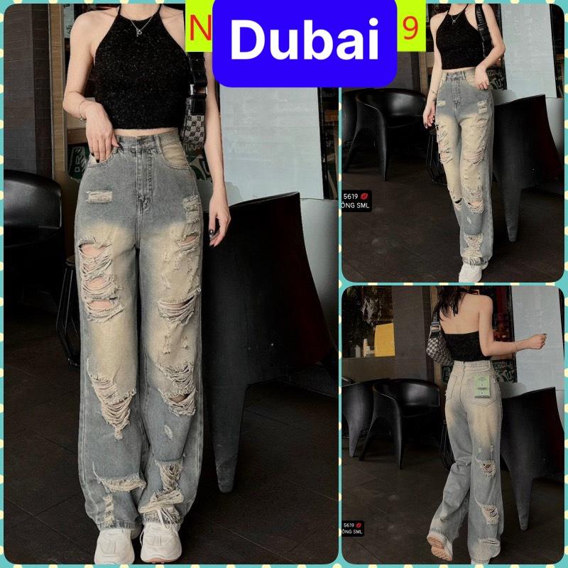  QUẦN JEAN NỮ BAGGY ỐNG SUÔNG RỘNG RÁCH TẢ TƠI XƠ MƯỚP LƯNG CAO NÂNG MÔNG HOT TREND - DUBAI FASHION 
