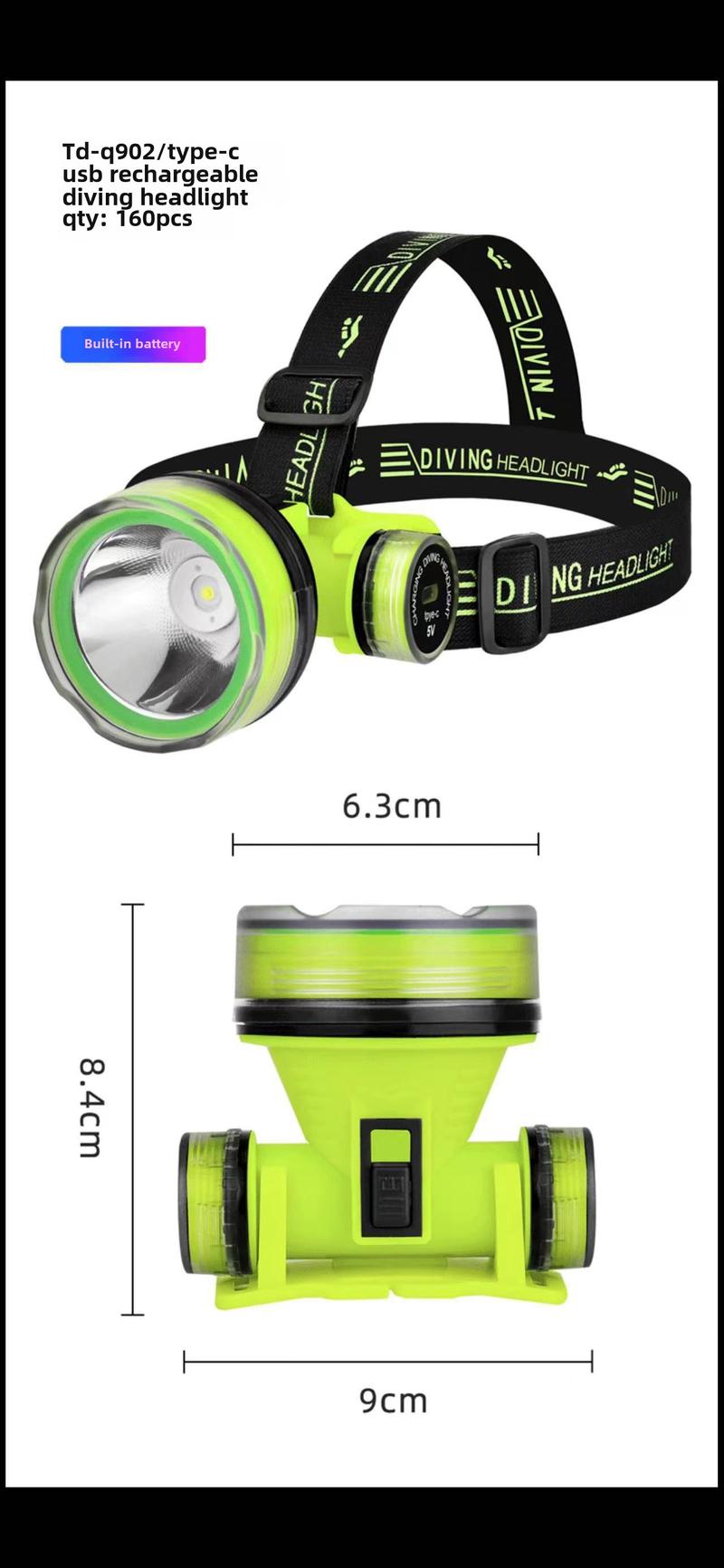 Product Introduction of New cross-border strong light diving headlight outdoor head mounted headlight long range high-power LED waterproof headlight 10