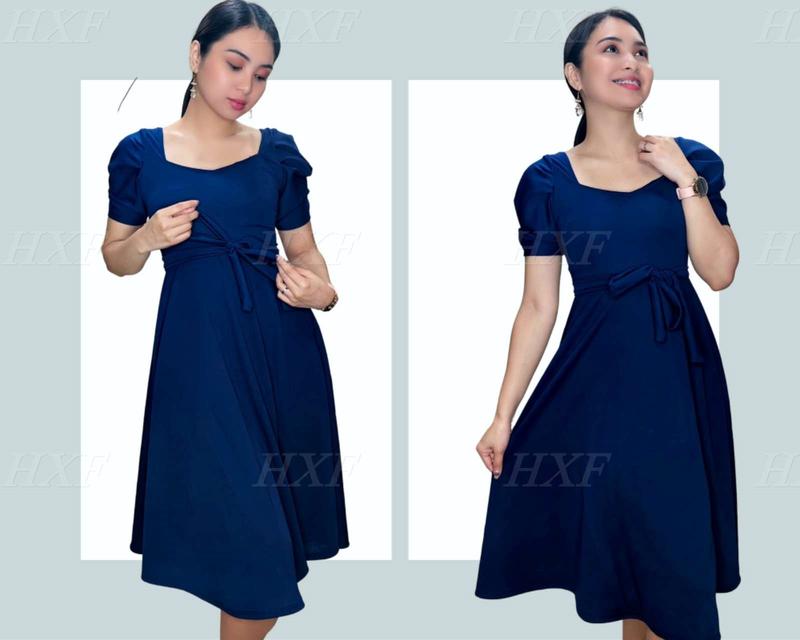 Product Introduction of HXF womens cloting plain dress soft crepe with tie for women casual and formal dress Womenswear Puff Sleeve 14