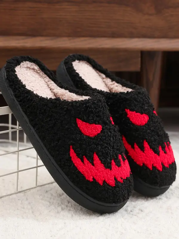 Women's 1 Pair Casual Warm Fluffy Slippers for Gift, Creative Patterned Home Slippers, Round Toe Soft Slippers for Fall & Winter 1