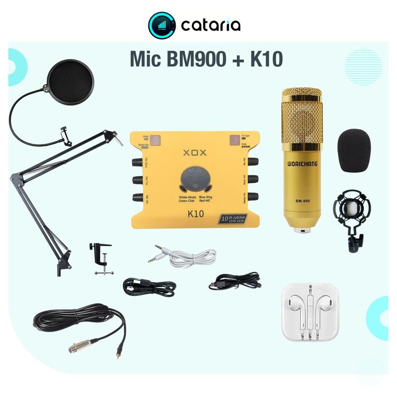 Bộ Mic Thu Âm Livestream XOX K10 Mic Bm900 tặng Tai Nghe Đèn Live Vip
