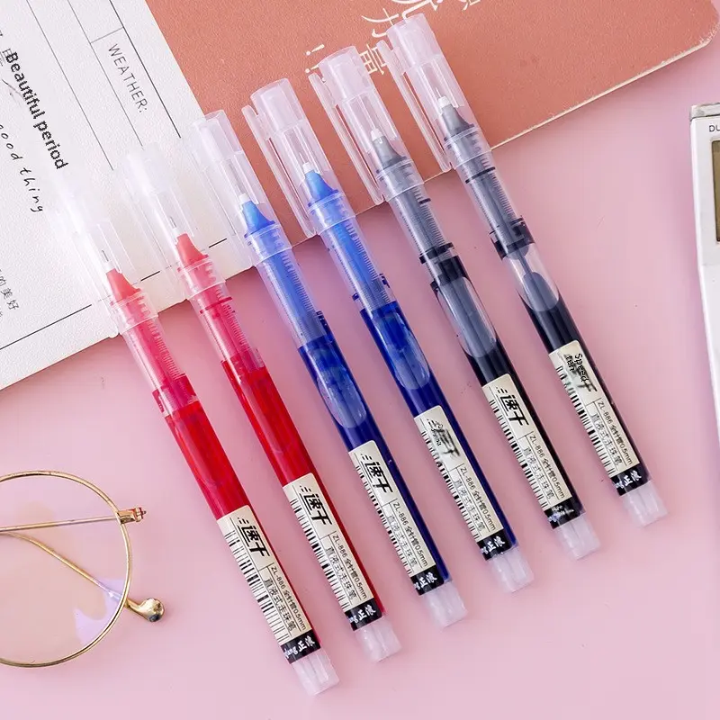 ปากกาเจลเหลวตรง, ความจุมาก, ปากกาลูกลื่น, หมึกเจลสีดำ, 0.5 มม., เหมาะสำหรับนักเรียน, โน้ตสี, ปากกาแห้งเร็ว