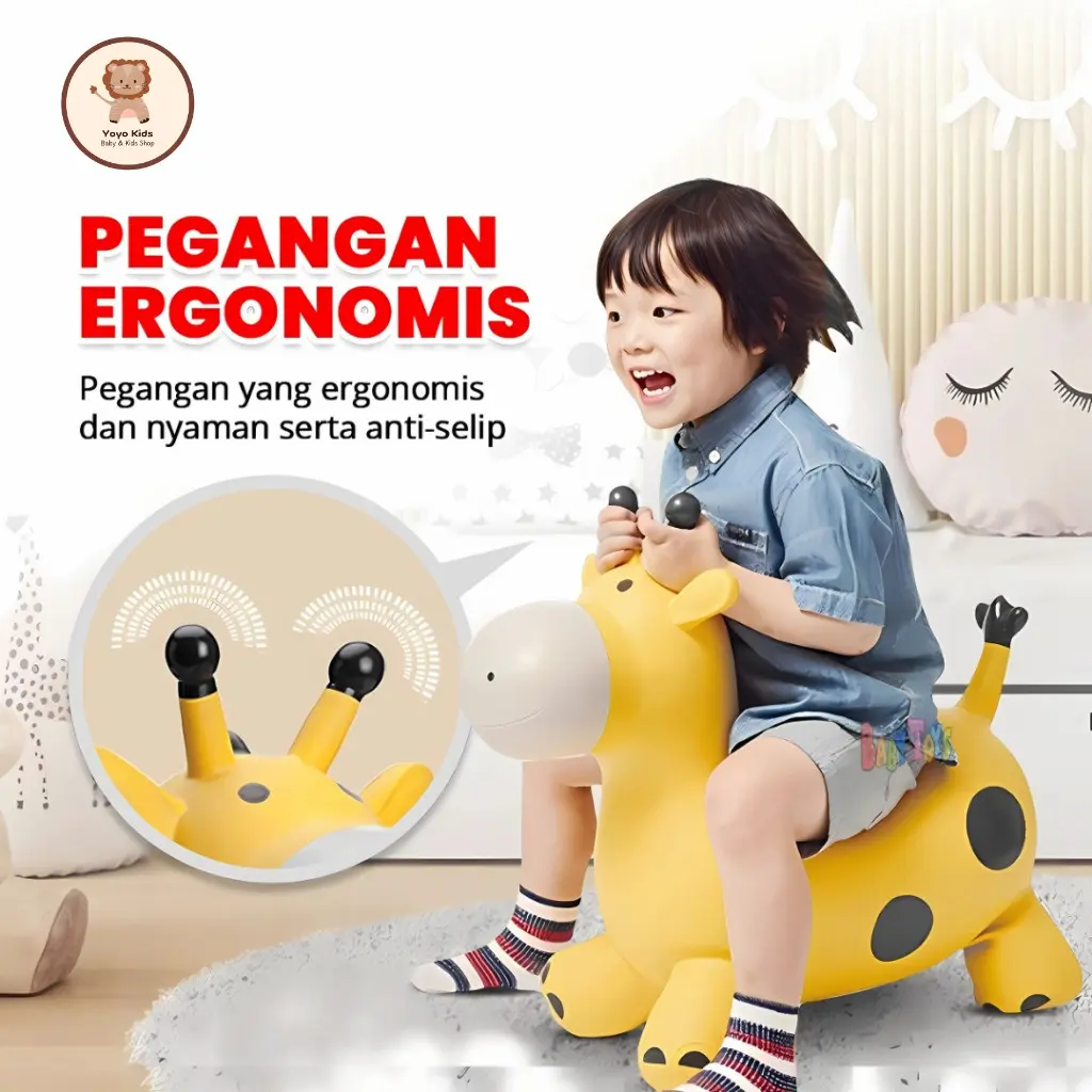 BabyToys Mainan Anak Kuda Kudaan Karet Jumping Animal Rocking Horse Giraffe Lampu Suara Material Aman