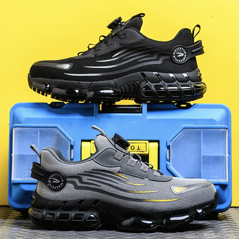 Fashion New rotating button labor protection shoes for men anti-smash anti-puncture safety shoes non-slip wear-resistant work shoes Closed Trainer 1