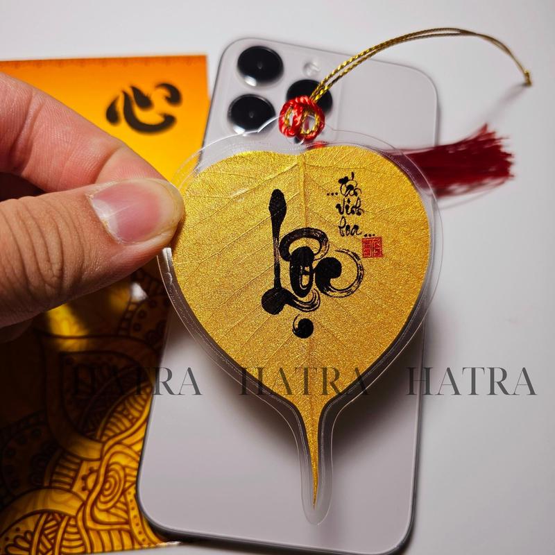 Product Introduction of Lá Bồ Đề Lộc Chữ Nhũ Vàng Cao Cấp - (Cầu Tài Lộc – May mắn – Bình An, Ốp điện thoại, Hàng loại 1) 14