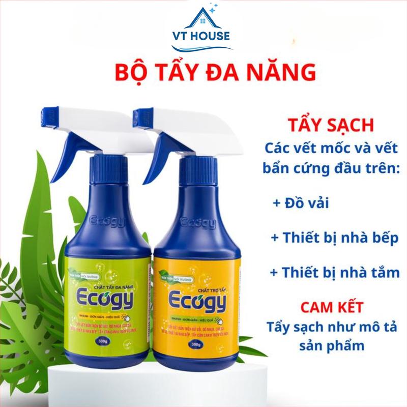[Bộ Tẩy Đa Năng Ecogy 600g] Tẩy Sạch Vết Mốc, Thâm Kim, Mồ Hôi, Vết Đồ Ăn, Uống - Dùng Cho Quần Áo, Cao Su, Nhựa, Gạch Men, Inox - Dạng Nước Xịt Tiện Lợi Làm Sạch tẩy bồn cầu  hằng du mục