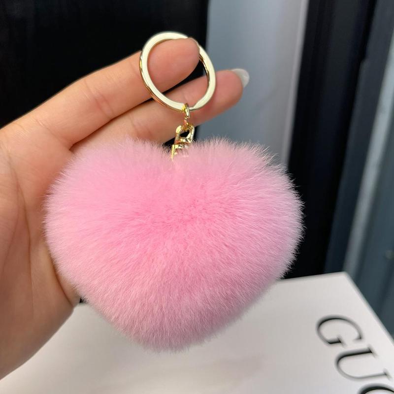 Product Introduction of 【COD】 Love Heart Fur Ball Keychain Peach Heart Plush Car Ornaments Couple Heart Shaped Pendant 21