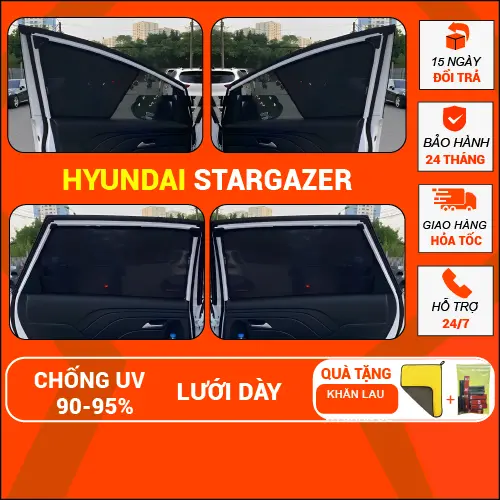 Rèm che nắng nam châm loại 1 Xe HYUNDAI STARGAZER, Bộ 4 tấm  chuẩn form xe, nam châm hút mạnh ,Bảo Hành 24 tháng 0