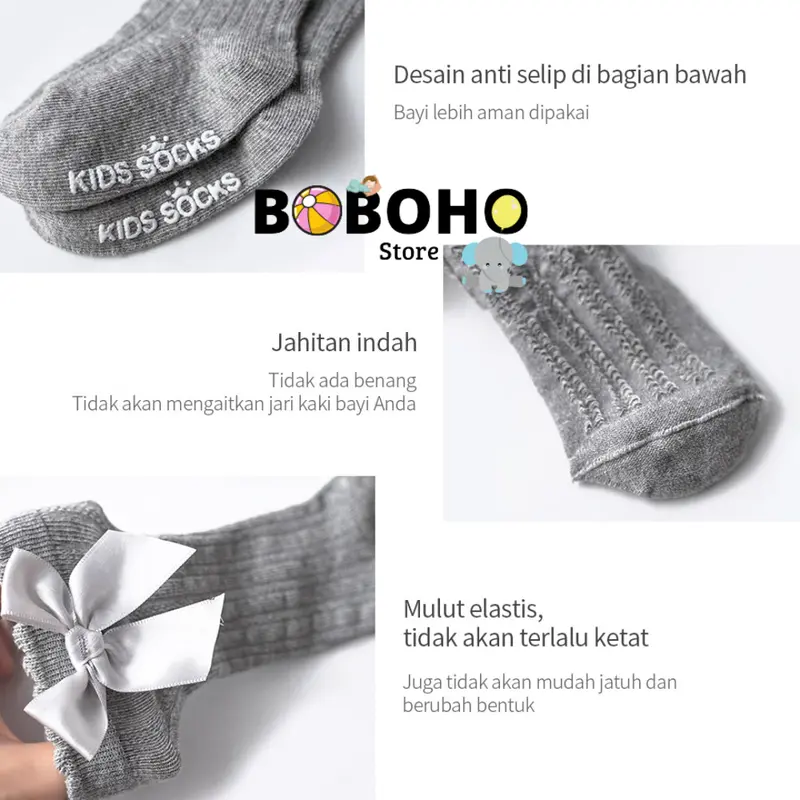 Boboho - Kaos Kaki Panjang Anak Bayi Cewek Anti Slip / Kaus Kaki Anak Bayi Perempuan 3