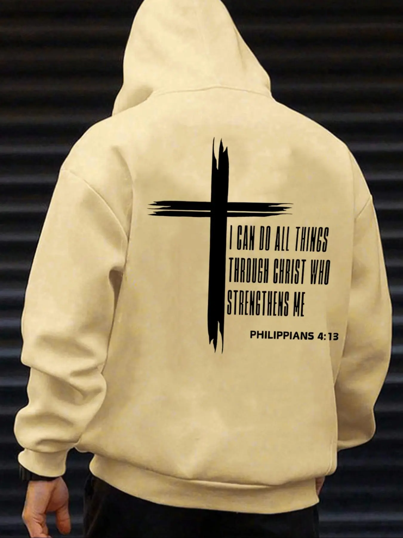 Men's Cross & Letter Print Drop Shoulder Hoodie, Fashion Casual Regular Fit Drawstring Pocket Hooded Sweatshirt for Daily Holiday Outdoor Wear, Christian Hoodies, Men Clothes for Fall & Winter, Mens Clothing, Hoodies for Men, Graphic Hoodies