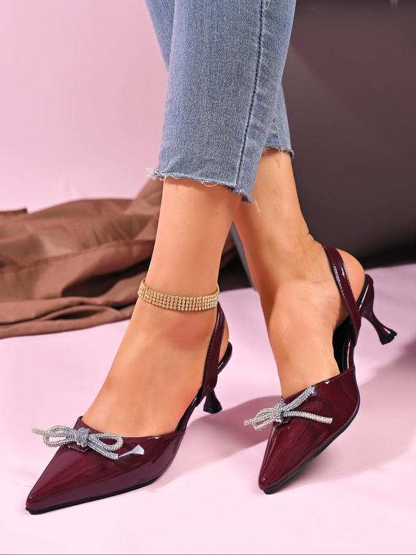 Women's Elegant Glittering Bowknot Design High Heel Sandals, Fashionable Pointed Toe Sandals for Party, Daily Clothing Decor for Women & Girls, Shoe 4