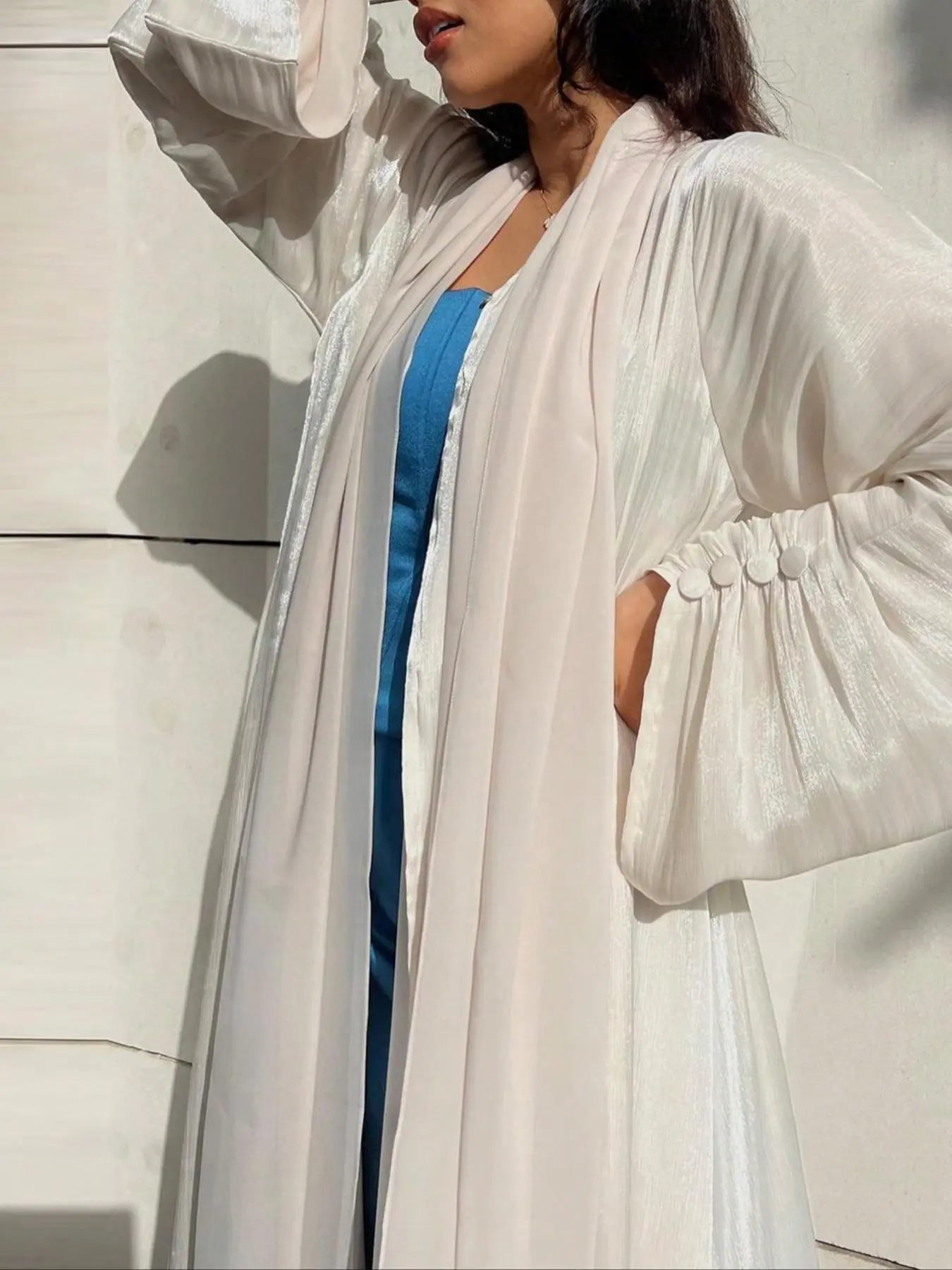 Women's Solid Color Open Front Abaya, Casual Elegant Long Sleeve Outerwear for Muslim Daily Wear, Ladies Islamic Clothing for All Seasons
