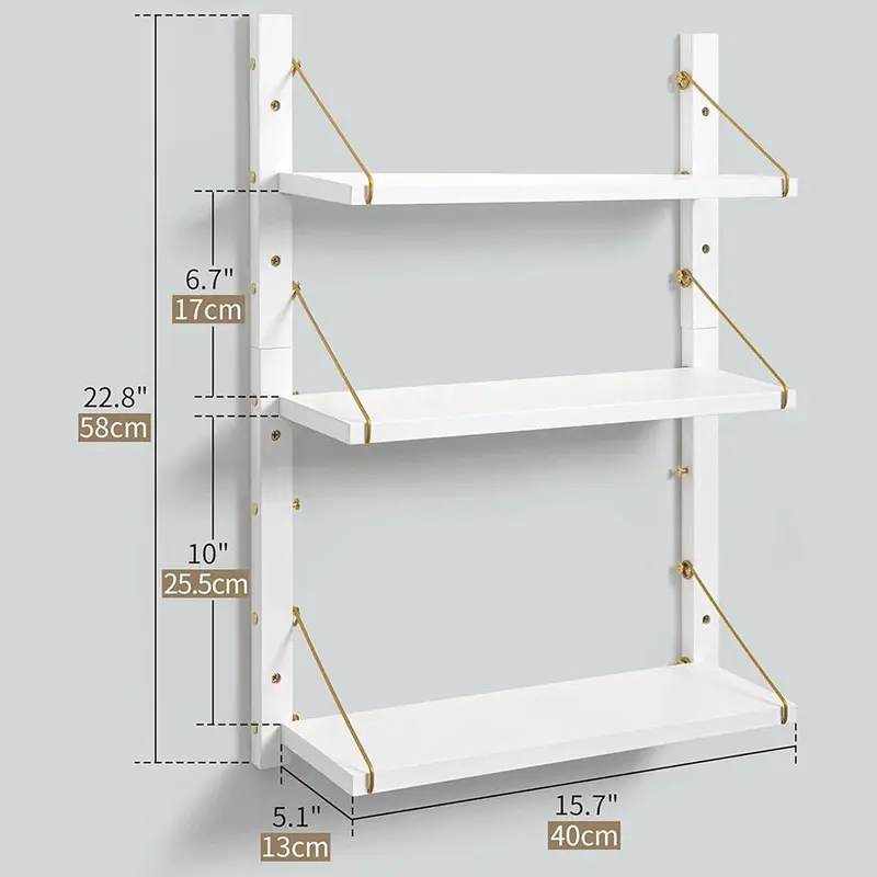 Wooden Wall Shelf, 1 Count 3 Tier Adjustable Floating Shelf, Decorative Wall Organizer Storage Rack for Home Bedroom Living Room Kitchen Office 1