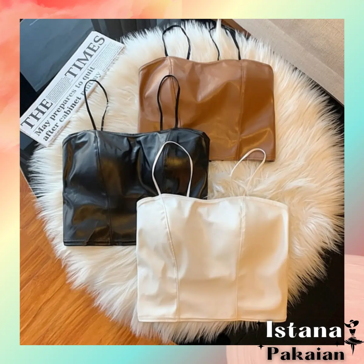 Istana - 1093 Tank Top Wanita Sexy Bahan Kulit kualitas gaya Korea