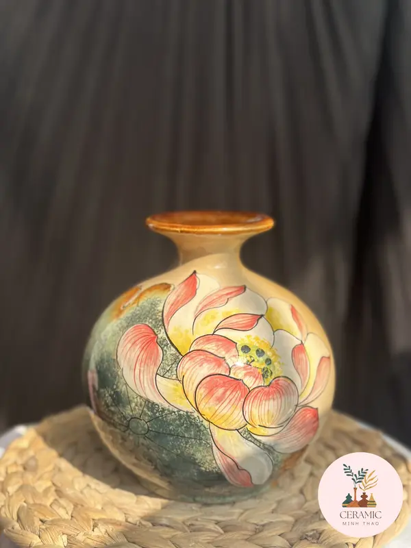 Bình đắp hoa nổi thủ công - gốm Bát Tràng Decor bình chuông  cắm hoa lọ hoa 5