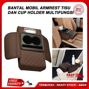 Bantal Mobil Armrest Sandaran Tangan Dengan Tempat Minuman, Tisu, dan Penyimpanan Serbaguna