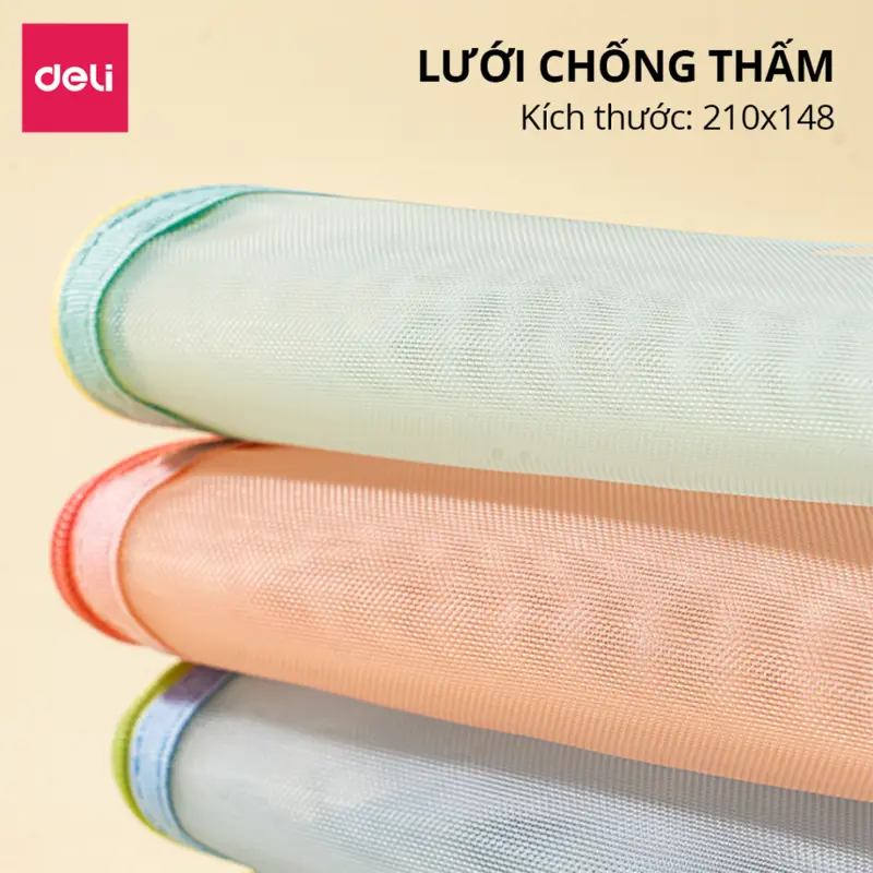 Túi đựng bút lưới bóp viết lưới Pastel trong suốt Deli kích thước A5 hộp bút chống thấm nước, sức chứa lớn cho học sinh 2