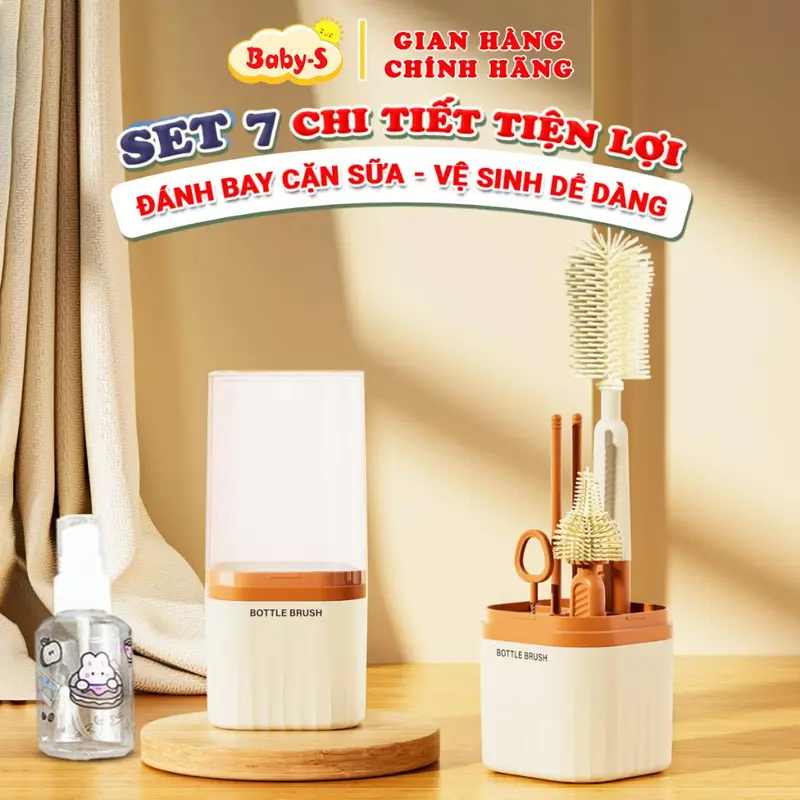 Bộ Cọ Rửa Bình Sữa Cho Bé 7 Chi Tiết Đa Năng Tiện Lợi Mang Đi Du Lịch Baby-S – SSS054 0