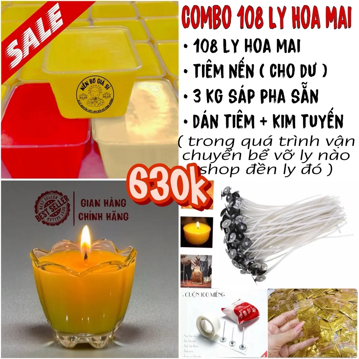 ( SIÊU RẺ ) Combo Làm 108 Ly Nến Bơ Hoa Mai 38ml ( Kèm Văn Khấn Cúng Dường ) Nến  Diy - Nến Bơ Giá Sỉ - Nến Bơ Cúng Dường