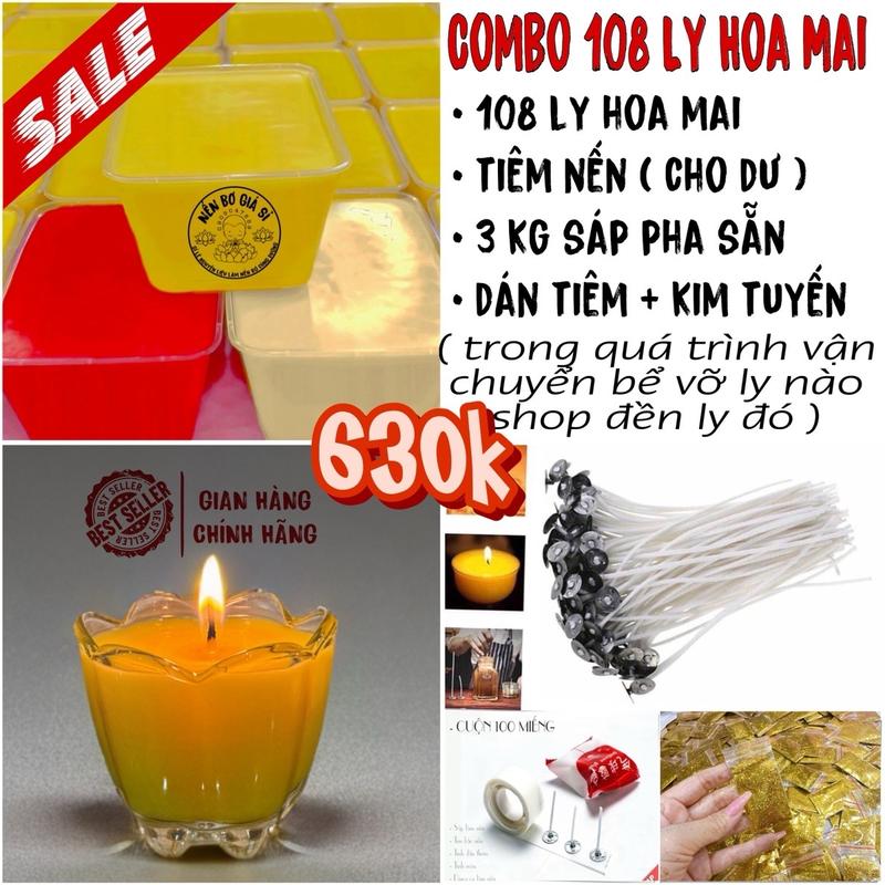 ( HỘP MẪU MỚI ) Combo Làm 108 Ly Nến Bơ Hoa Mai 38ml ( Kèm Văn Khấn Cúng Dường ) Nến  Diy - Nến Bơ Giá Sỉ - Nến Bơ Cúng Dường