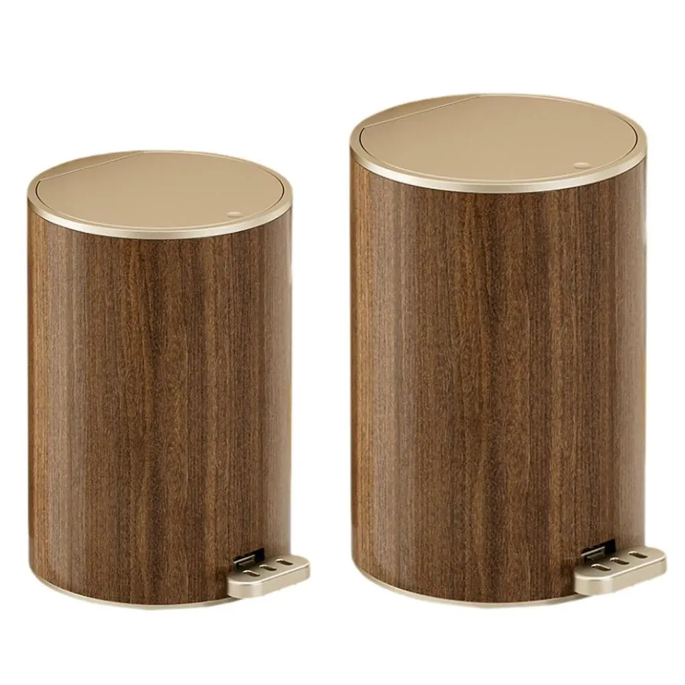 Wood Grain Trash Can Rubbish Bin Large Capacity Stylish Home Toilet Paper Basket Waste Basket for Hotel Bedroom Bathroom Dorm