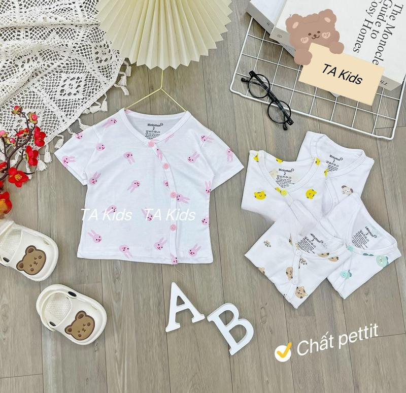 Áo cộc tay thun lạnh cho bé Minky mom sơ sinh cài lệch siêu mềm mát cho bé 3-9kg (mã 01)
