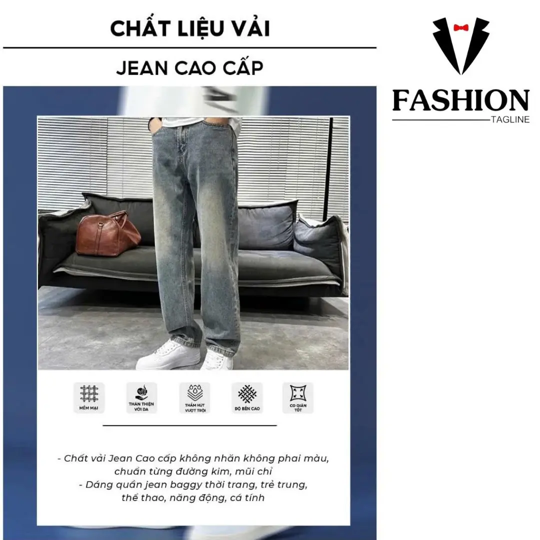 ￼Quần Jean Retro Nam/Nữ, Quần Jean Ống Suông Chất Jean Cao Cấp Size 28-36 Menswear Có Túi Pants