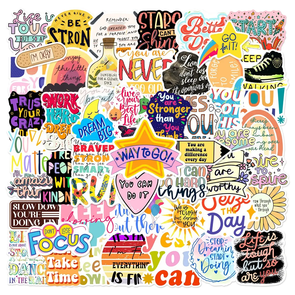 50pcs Fresh Inspirational English Stickers, L50-390 Waterproof Sticker ...