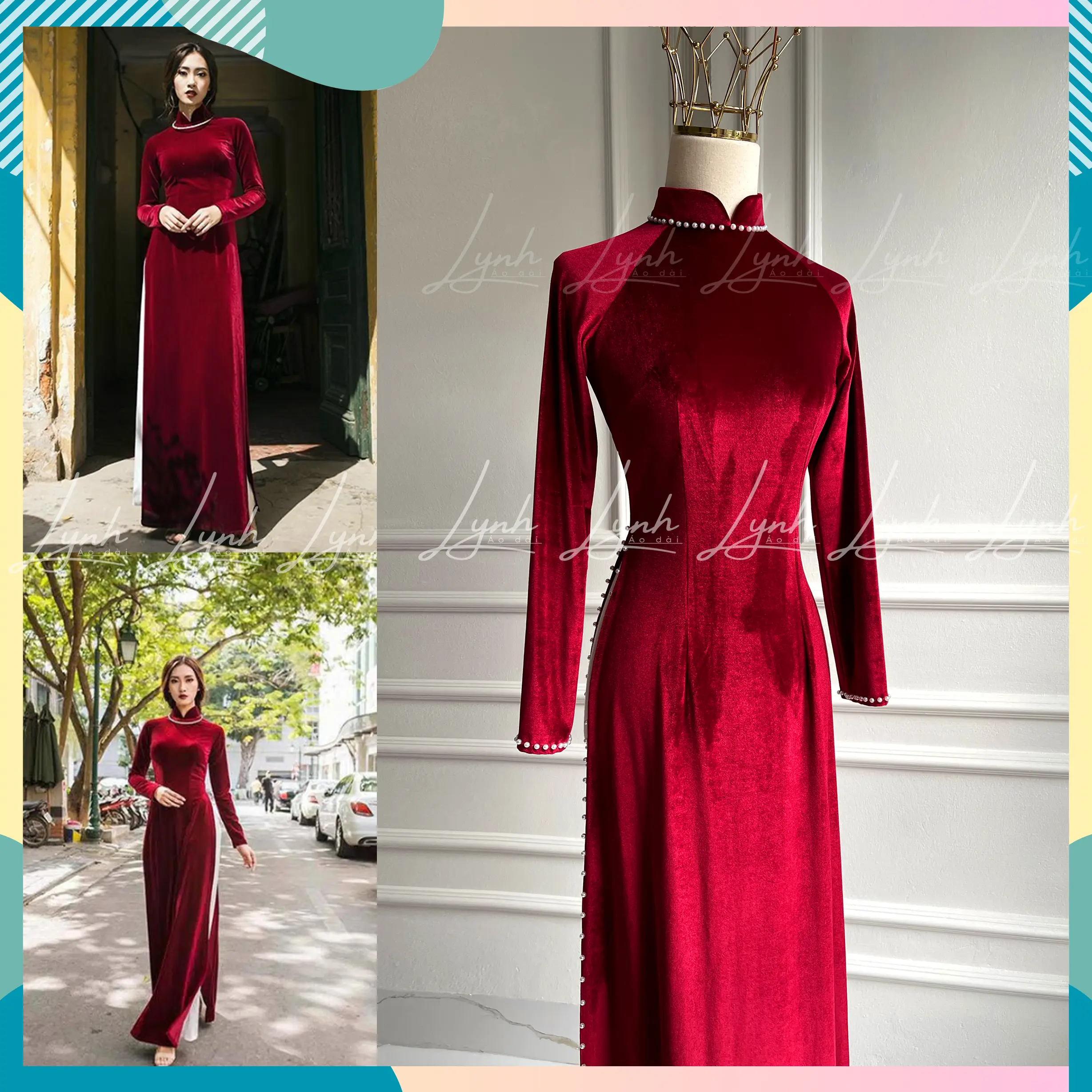 ÁO DÀI NHUNG DÀNH CHO CÁC NÀNG Nữ Đầm Women Dress Kim Tuyến Kim Tuyến