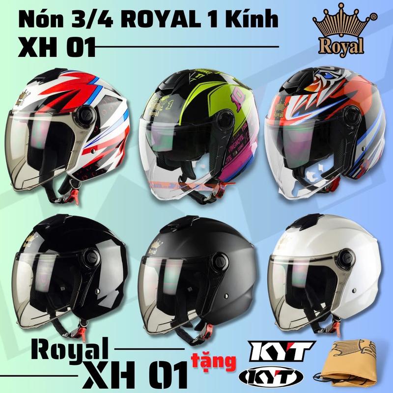 ( Tặng logo KYT và túi đựng nón) Nón bảo hiểm 3/4 ROYAL 1 kính XH01 đủ tem chính hãng 2025 Helmet