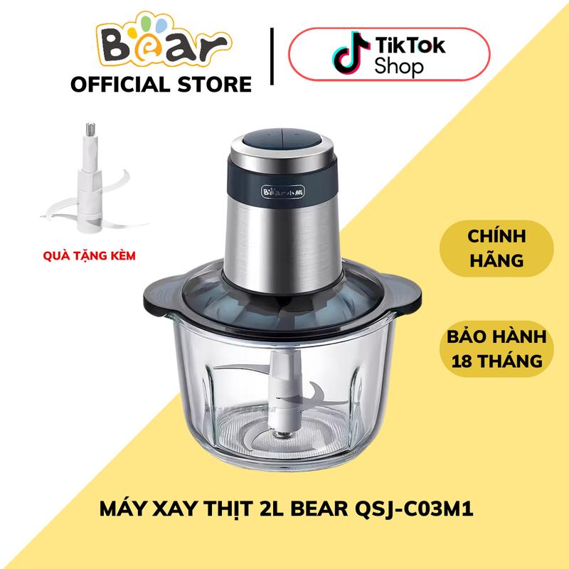 (TẶNG KÈM BỘ LƯỠI DAO) Máy Xay Thịt Đa Năng Bear QSJ-C03M1, Dung Tích 2L, 2 Bộ Lưỡi Dao, Có Cảm Ứng Nhiệt, Inox 304 Cao Cấp, Xay Thịt/Rau Củ Quả/Các Loại Thực Phẩm, Bảo Hành 18 Tháng (Không có ron silicon ở đế)) mayxay  2l máy  xay