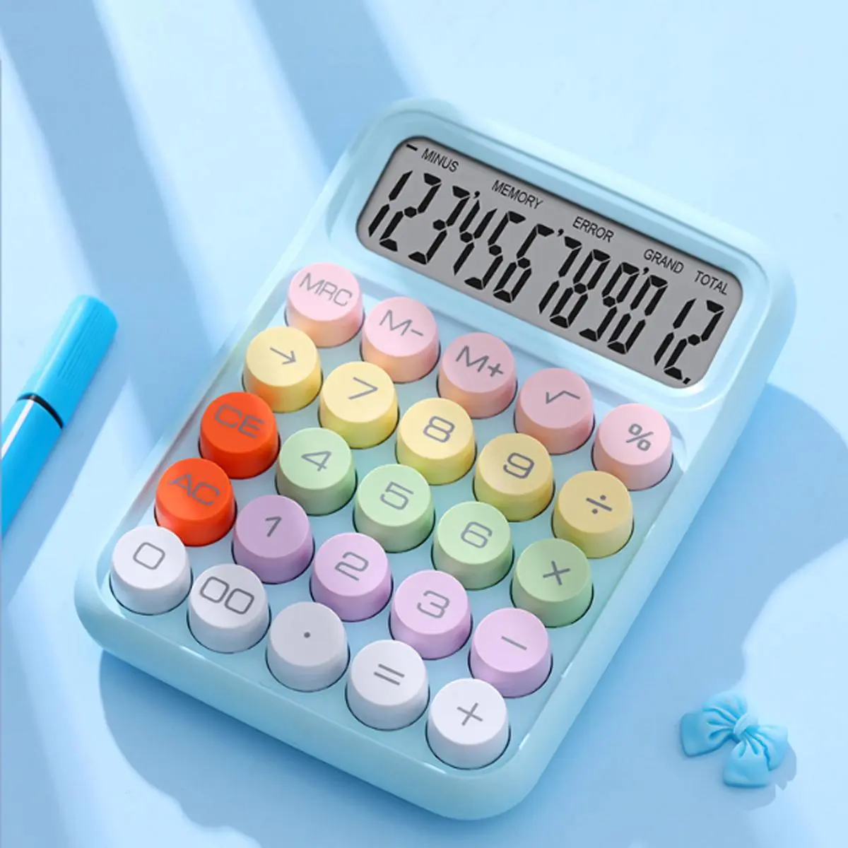 Colorful Calculator, 12-digit Mechanical Calculator, Accounting Supplies for Home Office School Students, Summer Gift (Battery Required, without Battery)