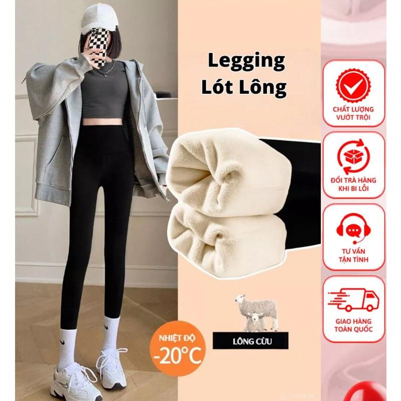  QUẦN LEGGING NỈ LÓT LÔNG nữ ấm mùa đông cạp cao co giãn có túi dáng ôm - Quần nỉ lót lông cừu cute trung niên giữa nhiệt 