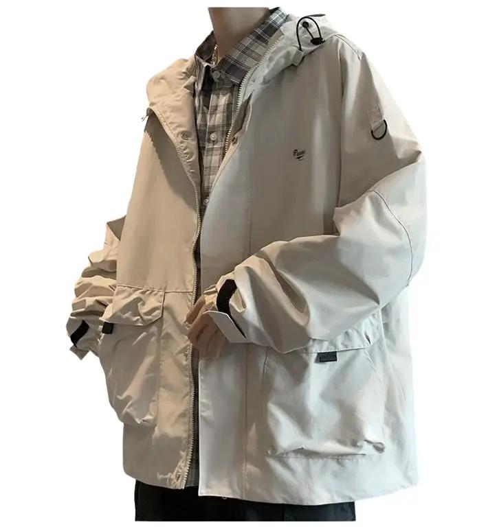 Áo khoác gió nam nữ , Áo gió from rộng kiểu dáng unisex 2 lớp from rộng mũ to thiết kế túi hộp phong cách hàn quốc Menswear Tay Dài Jacket thông thường khóa kéo Xốp áogió