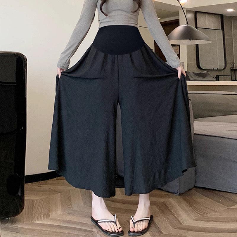 Quần Bầu Đũi Ống Rộng Dáng Dài Giả Váy, Chân Váy Midi Dáng xoè Lụa Vân Mây 2 lớp ( Có bigsize) Nữ Ong Đen