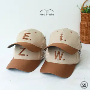 Jocoproduction - Topi Anak Fashion Baseball Premium Unisex 3-7 Tahun Bordir Alfabet Cream Coklat
