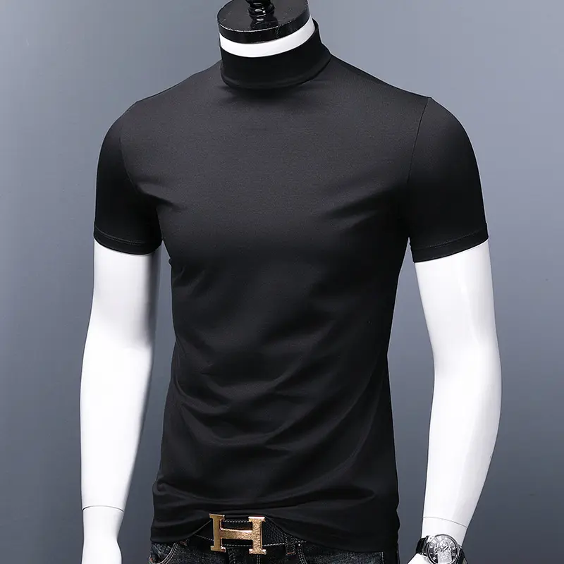 Áo Thun Ngắn Tay Cho Nam, Áo Phối Bên Trong Mỏng, Cổ Áo Giữa, Lớp Cơ Sở Mỏng Menswear Top