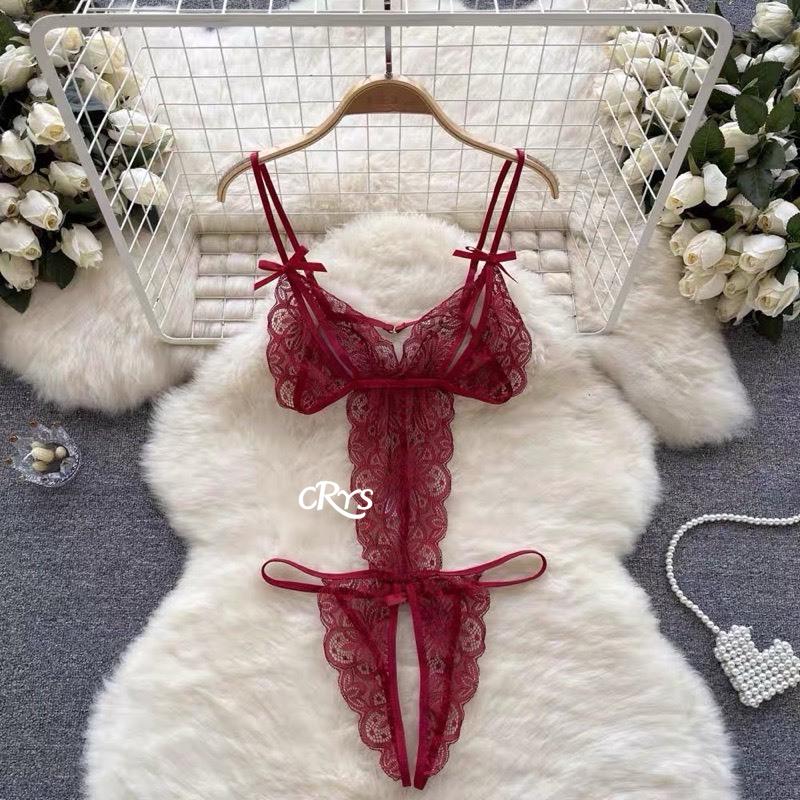 Bộ Đồ Ngủ Ren, Thiết Kế Xuyên Thấu Gợi Cảm, Dây Đeo 2 Dây, Kiểu Áo Liền Quần Hở Đáy eo nịt 3