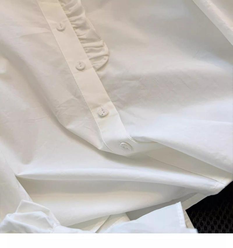 Product Introduction of Áo Sơ Mi Selvedge Dây Phong Cách Pháp, Đồ Lót Nữ Mùa Xuân Và Mùa Thu, Thiết Kế Đẹp, Cổ Điển Độc Đáo Tay Chuông Ngắn Cổ Chân Đế Áo Trắng 9