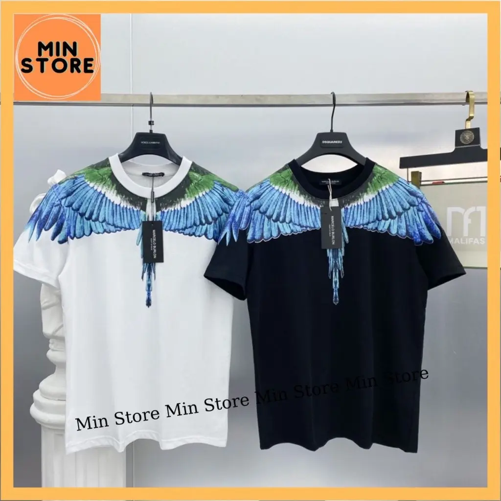 Áo Phông burlon Nam Nữ In Họa Tiết Cánh Công Quanh Cổ Chất Liệu Cotton Thấm Hút Mô Hôi 2023