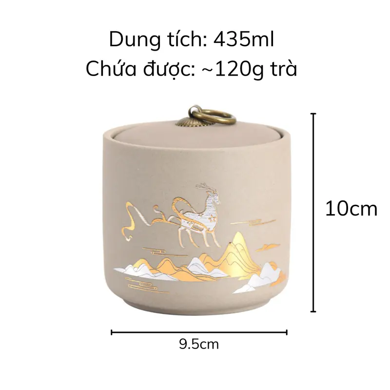 Hộp đựng trà gốm tử sa, hũ đựng trà họa tiết mạ ánh kim cỡ lớn, nắp khít cao cấp Đựng Gia Vị Bình 1