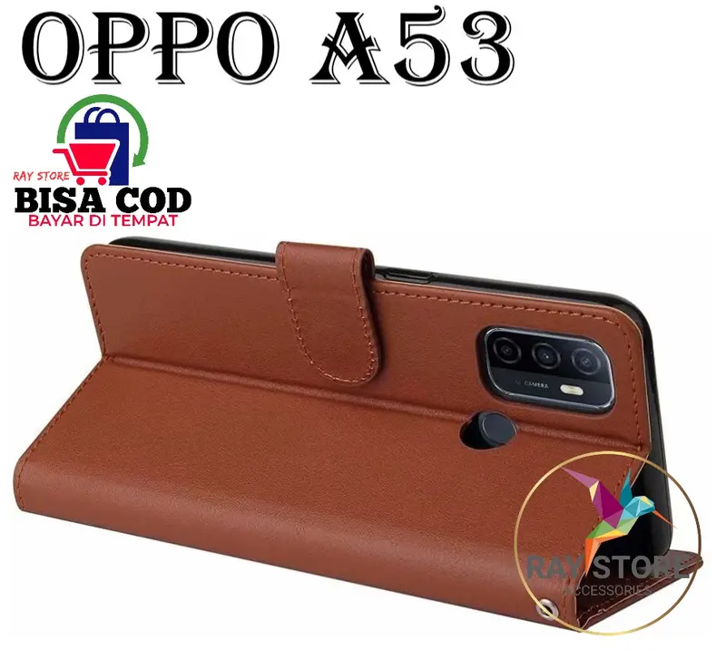 OPPO A53 FLIP LEATHER CASE PREMIUM-FLIP WALLET CASE KULIT UNTUK OPPO A53 - CASING DOMPET-FLIP COVER LEATHER-SARUNG BUKU HP TPU Kulit Sapi TPU Plastik Kulit Sapi Kulit Sapi TPU Plastik 2