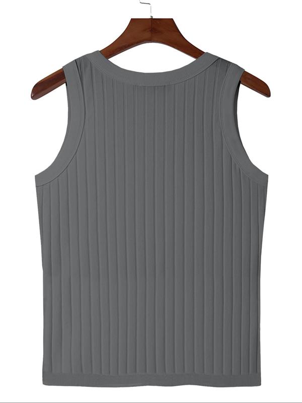 Men's Plain Round Neck Knit Vest, Summer Clothes, Regular Fit Casual Sleeveless Tank Top for Summer, Men's Knitwear for Daily Wear, Vest Top 7
