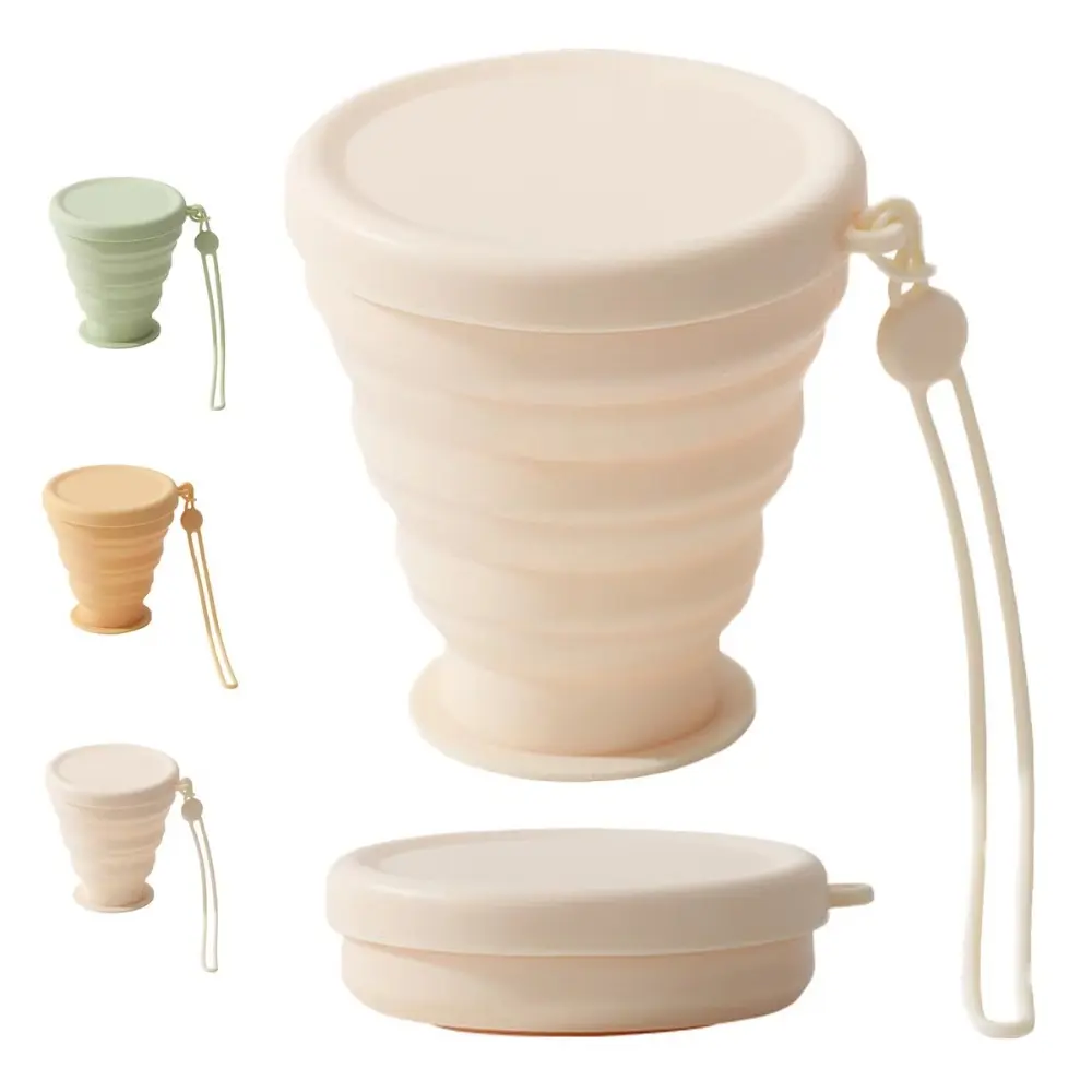 Cốc Nước Gấp Gọn, 200ml, Chất Liệu Silicon Cấp Thực Phẩm, Có Thể Tái Sử Dụng, Có Thể Thu Gọn, Cốc Cà Phê, Có Nắp Và Dây Đeo Buộc, Cốc Có Thể Thu Vào Mini, Thích Hợp Cho Du Lịch, Cắm Trại Móc Khóa