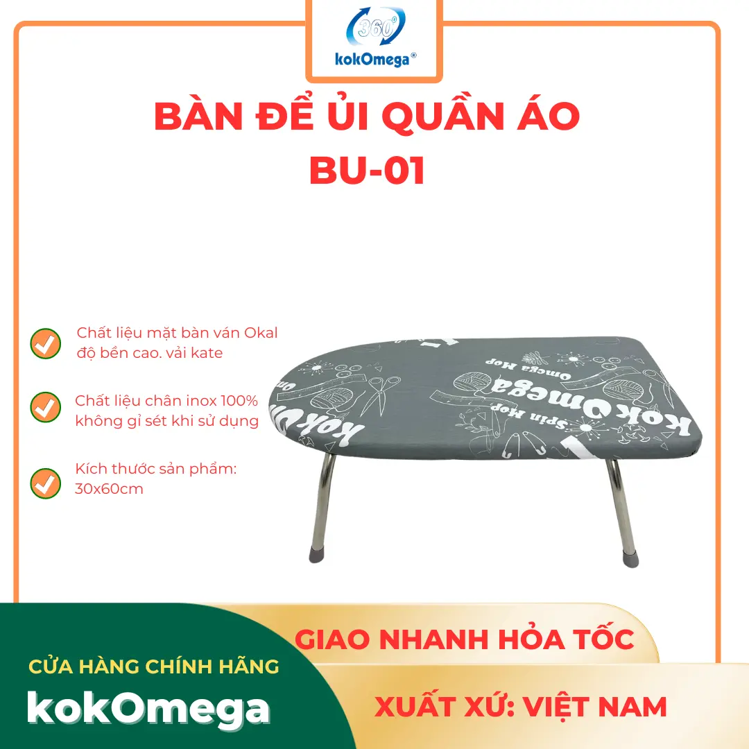 (Cầu là) Bàn Ủi Quần Áo Gập Gọn KokOmega – Kích thước 30x60cm,30x80cm