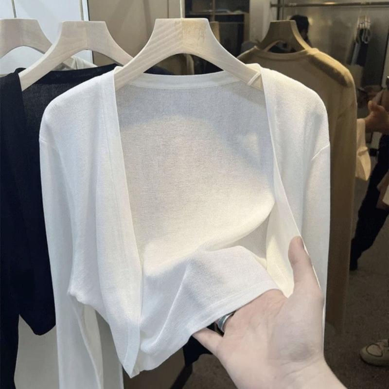 Product Introduction of Áo Cardigan Chống Nắng Dệt Kim Lụa Lạnh Ngắn Màu Trắng Váy Hai Dây Mùa Hè Mỏng Cho Nữ Áo Khoác Vải Tuyn Bên Ngoài Áo Áo Cánh Điều Hòa Không Khí 18