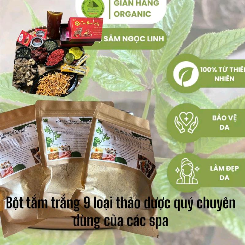 Bột tắm cho da trắng loại 1 thượng hạng từ sâm ngọc linh và 26 vị thuoc bắc,làm mịn và trắng body,giảm mụn mờ thâm, bột đắp mặt thảo dược quý cho lan da đep