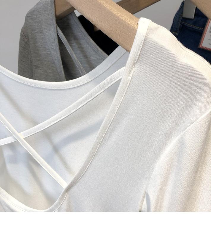 Product Introduction of 2024 Summer new Korean style slim fit sneaky design cross beauty back short underwear short-sleeved T-shirt top for women 5