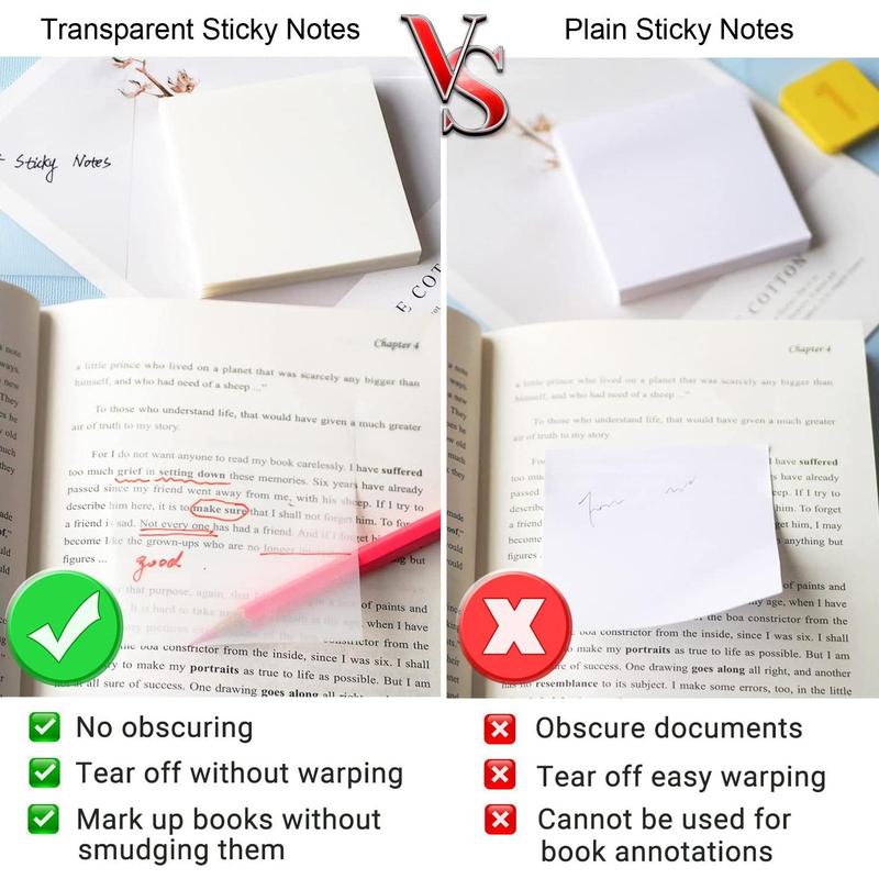 Clear Sticky Note (6pcs), Minimalist Easy To Post Sticky Note For Office, Transparent Sticky Note, 3x3 In Translucent Sticky Note, Waterproof Self-Adhesive Sticker For Home School Office 5